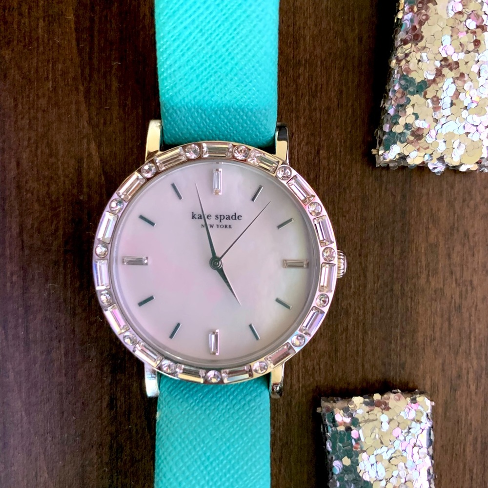 Kate Spade watch with turquoise leather band and silver sequin band
